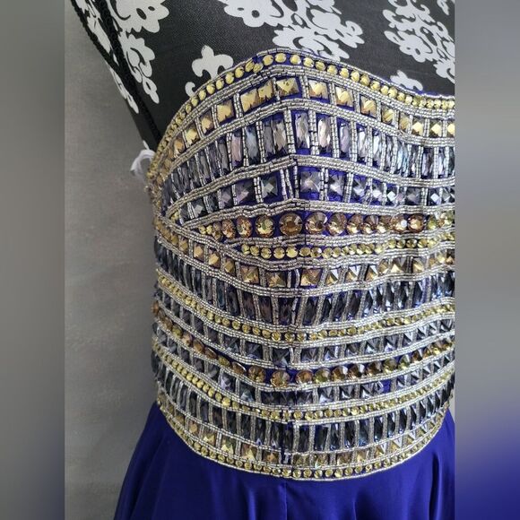 Sherri Hill Purple Rhinestone Strapless Chiffon Mini Gown Dress Size 12 - Picture 7 of 16